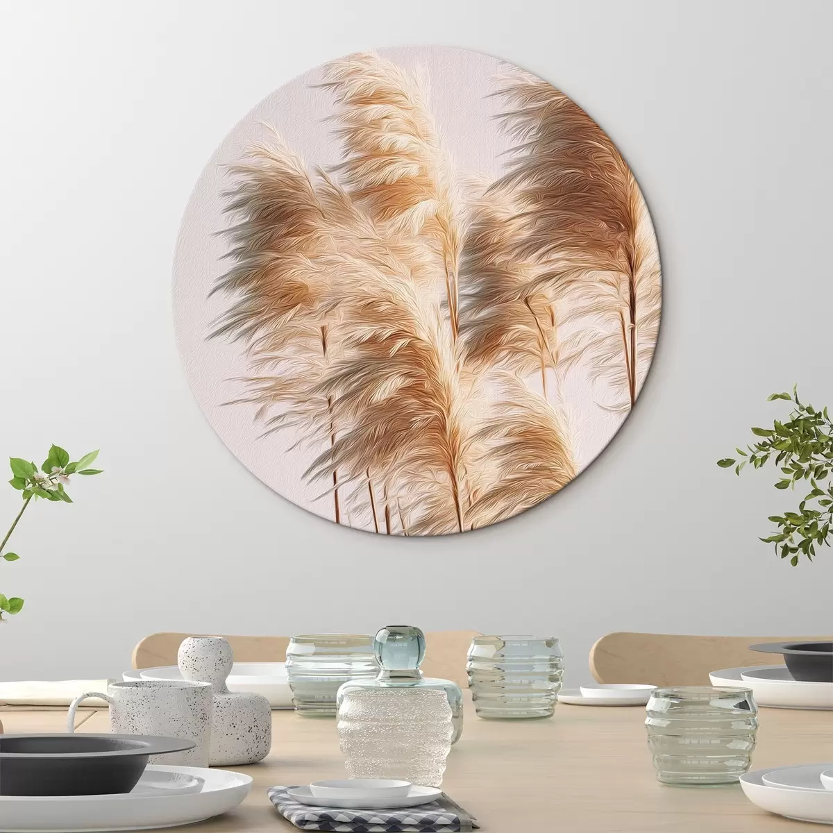 Runde Wandbilder Flauschige Ziergräser auf hellem Hintergrund r46157
