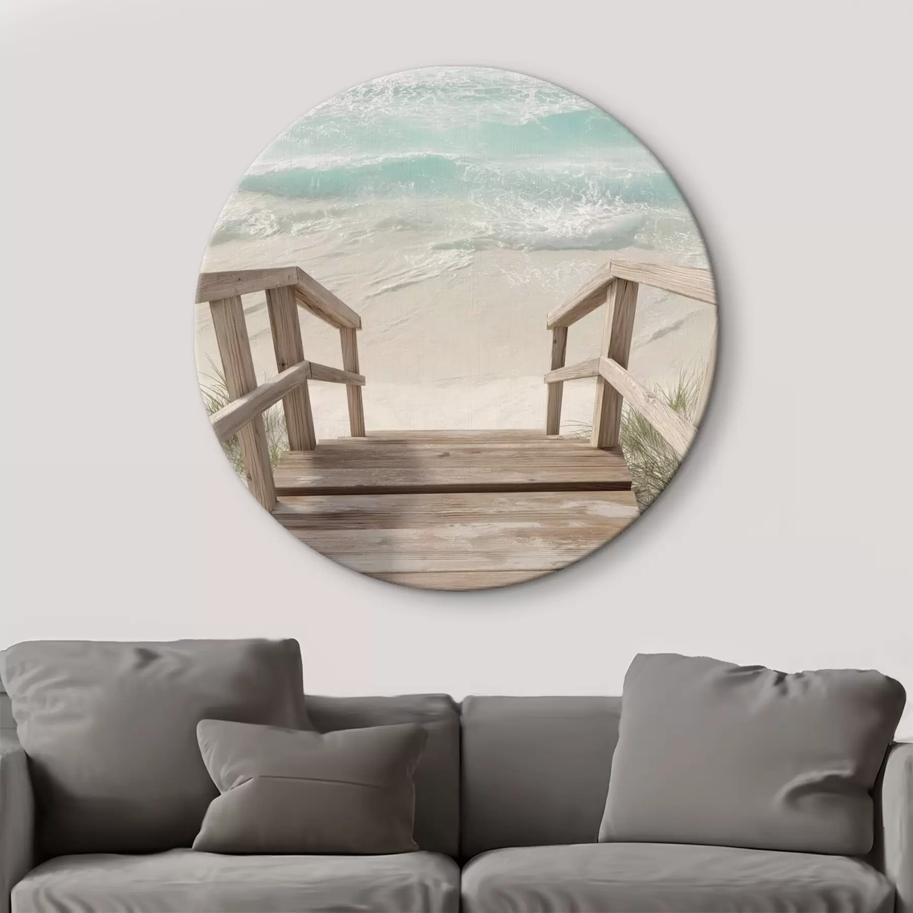 Fototapete Holztreppe, die zu einem türkisfarbenen Strand führt r46163