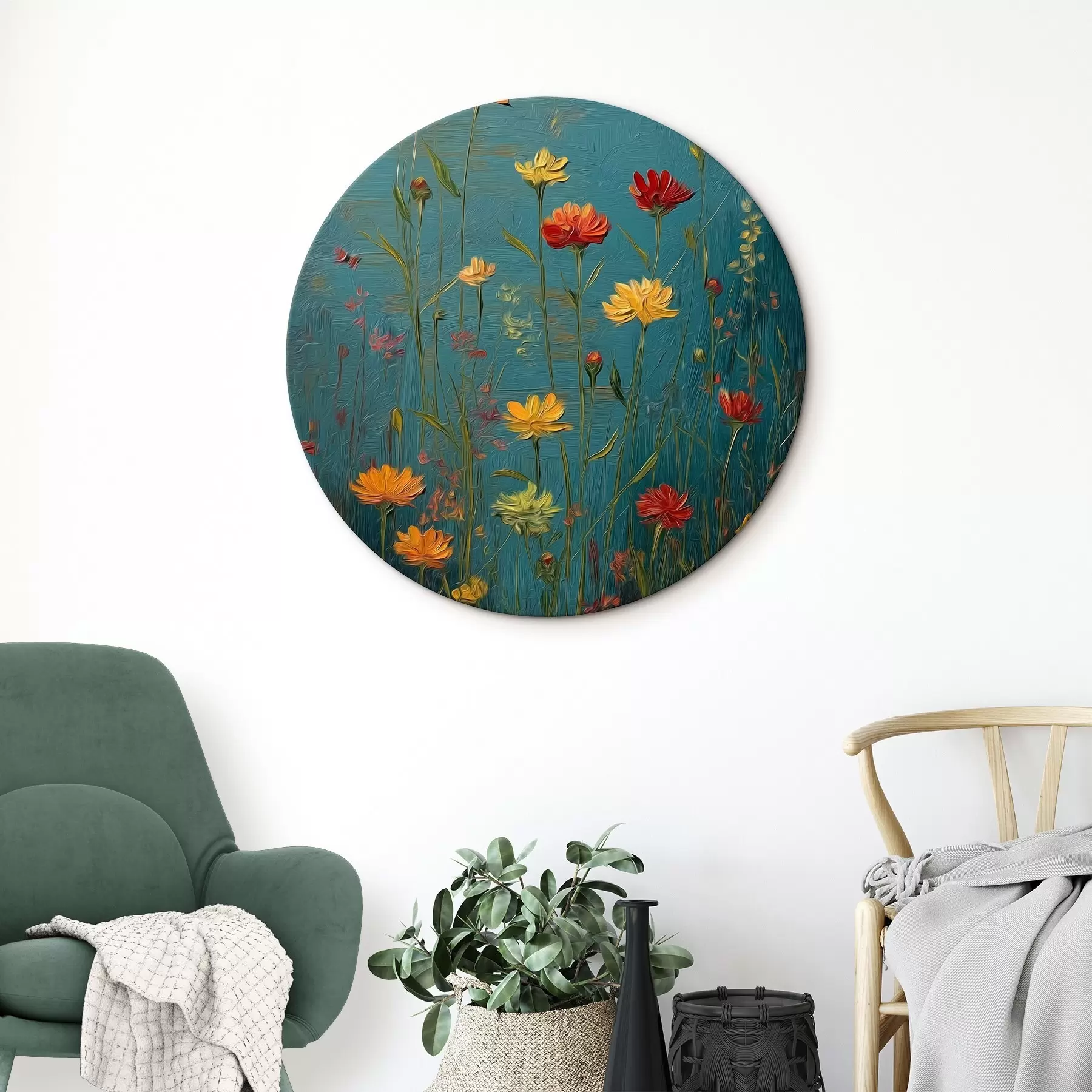 Fototapete Wildblumen auf tief türkisfarbenem Hintergrund r46169