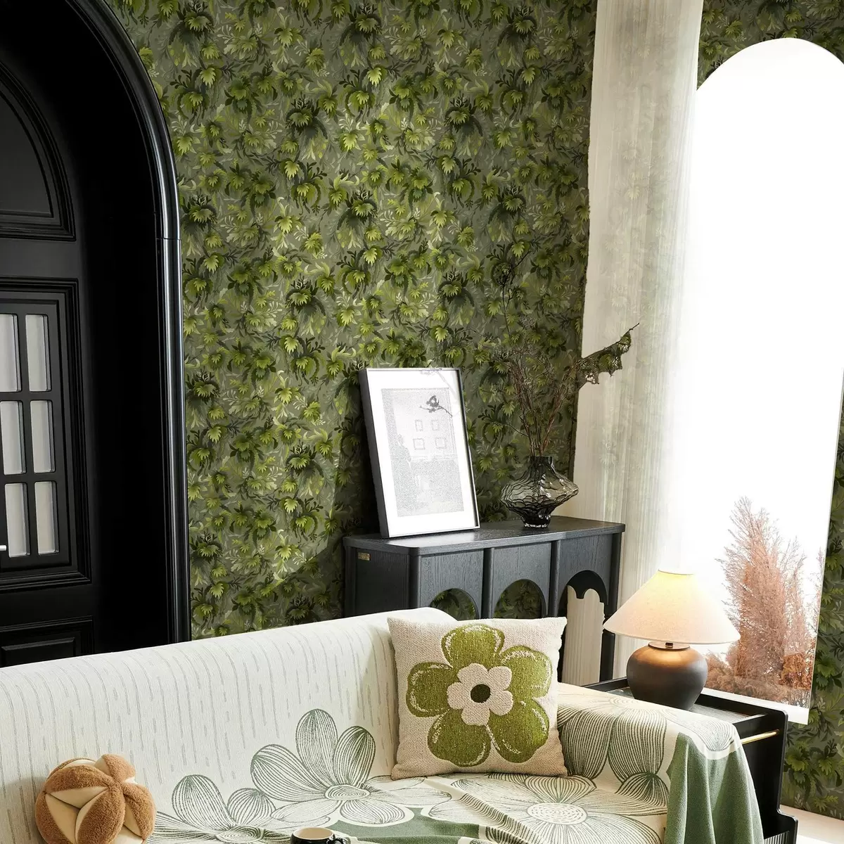 Tapete Dichtes grünes Laub auf graugrünem Hintergrund a00805v1