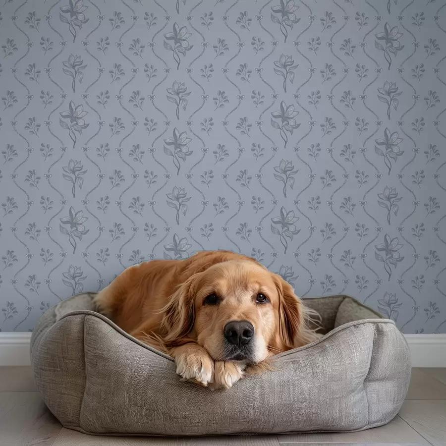 Fototapete Kleine Blumen und Bänder in graublauer Farbpalette a00808v2