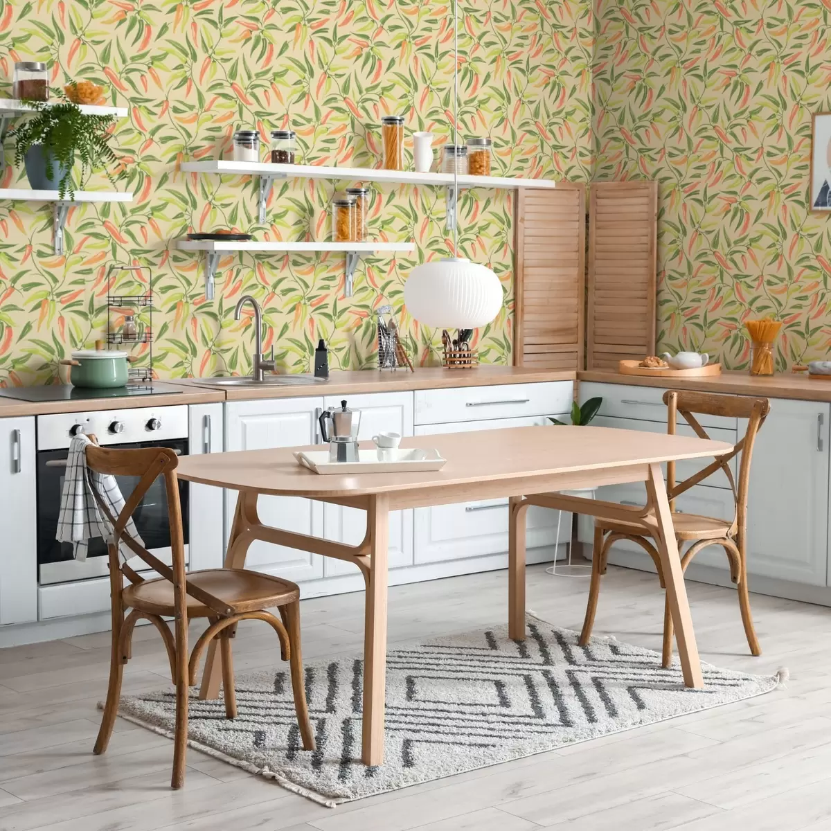 Tapete Zweige mit roten und grünen Paprikaschoten auf warmem Hintergrund a00829