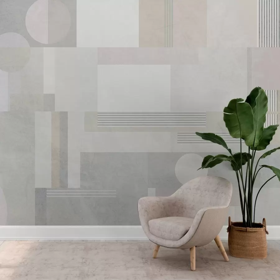 Fototapete abstrakte Geometrie in Grau- und Beigetönen w04635