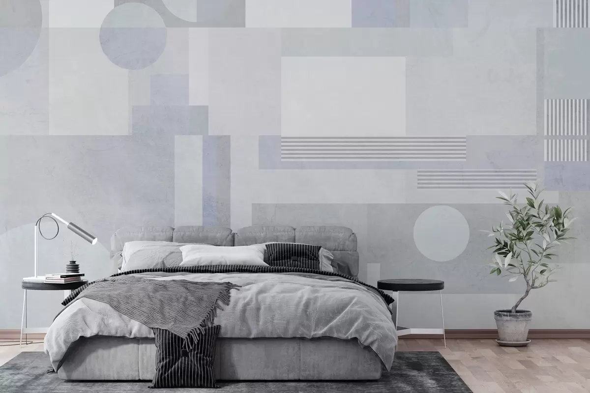 Fototapete abstrakte Geometrie in Grau-Blau-Tönen w04635v2