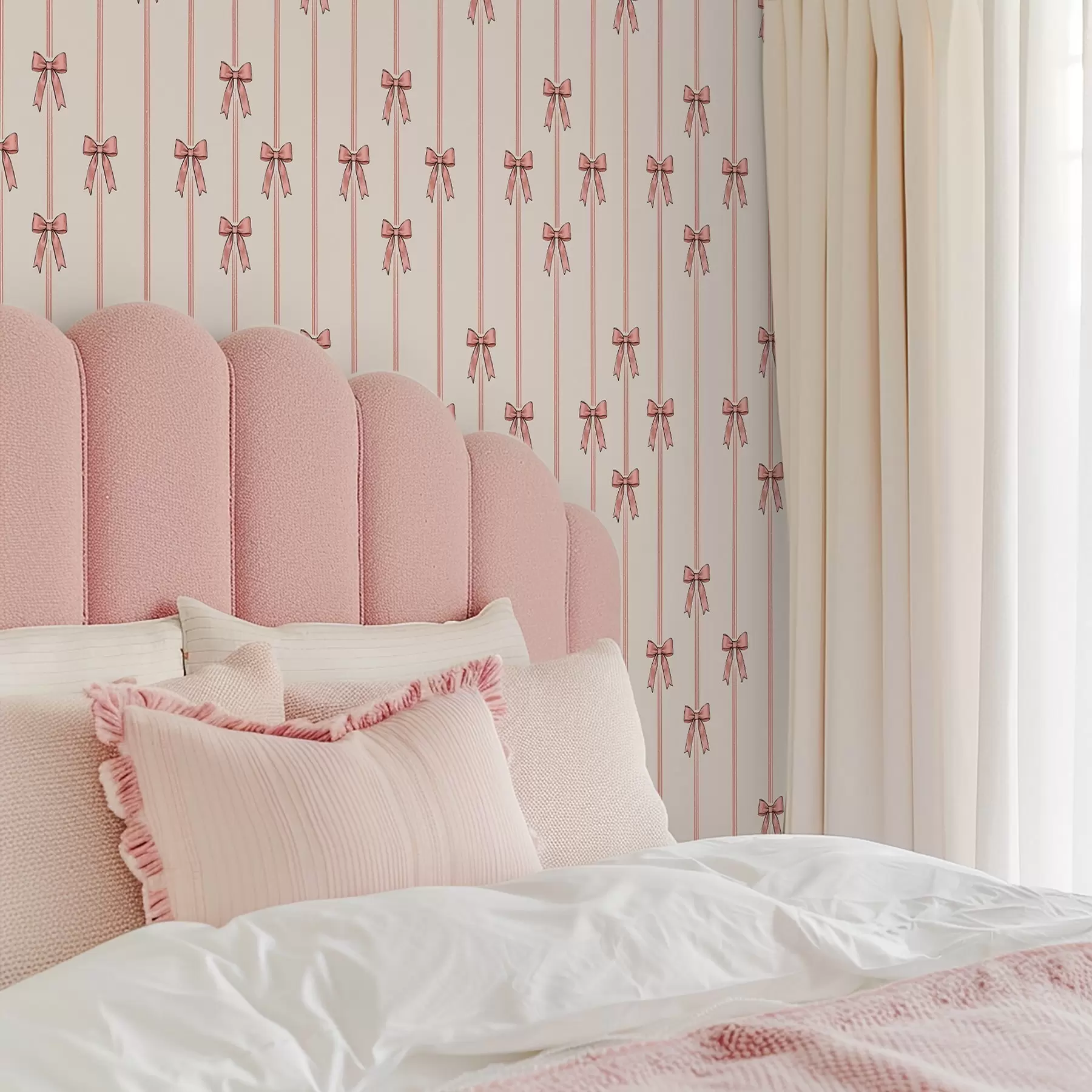 Fototapete Vertikale Bänder mit Schleifen, elfenbeinfarbener Hintergrund a00653