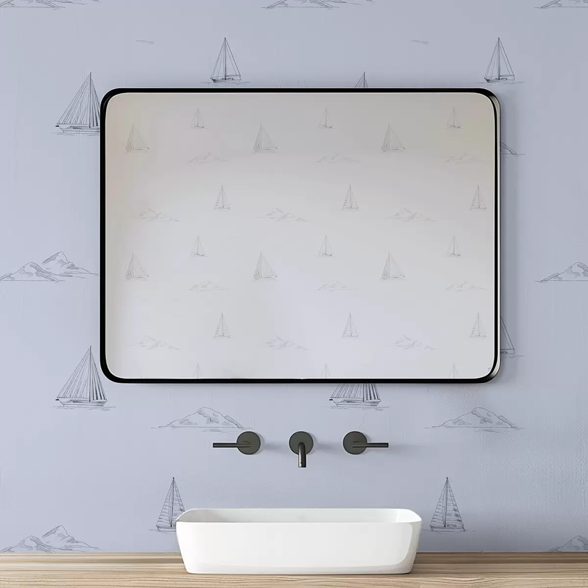 Tapete Skizze von Yachten und Inseln, blauer Hintergrund a00654v3 Tapete Skizze von Yachten und Inseln, blauer Hintergrund a00654v3