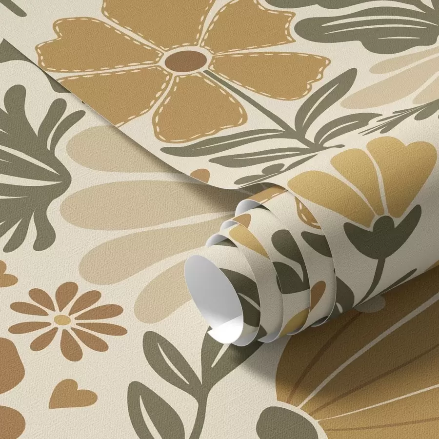 Fototapete Stilisierte Blumen in warmen Farbtönen mit Herzen a00752