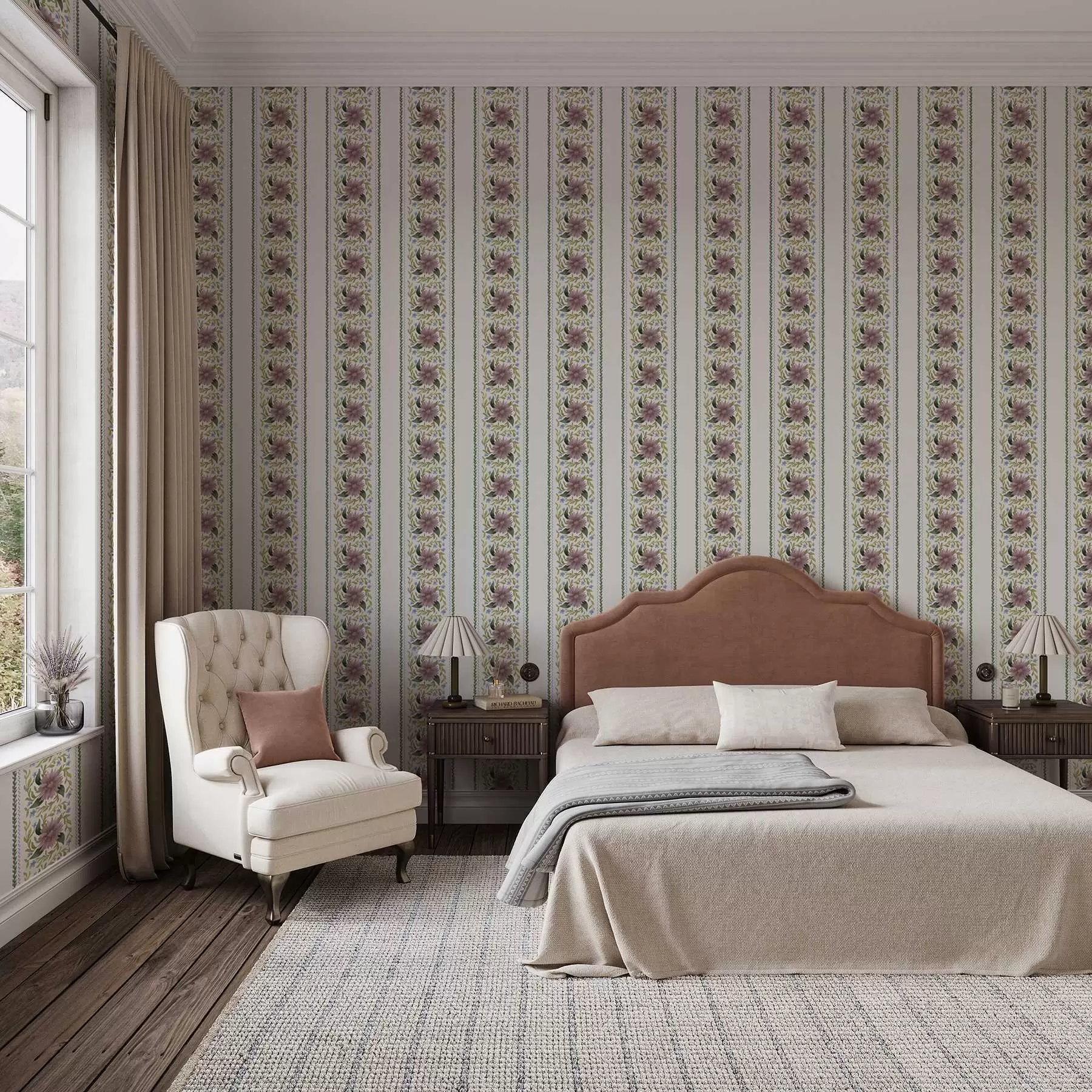 Fototapete Vertikale Blumenstreifen in lila-blauen Farbtönen a00809