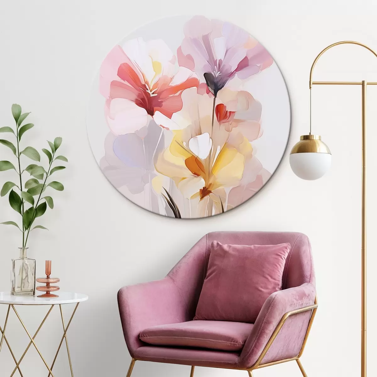 Runde Wandbilder Abstrakter Blumenstrauß r46354