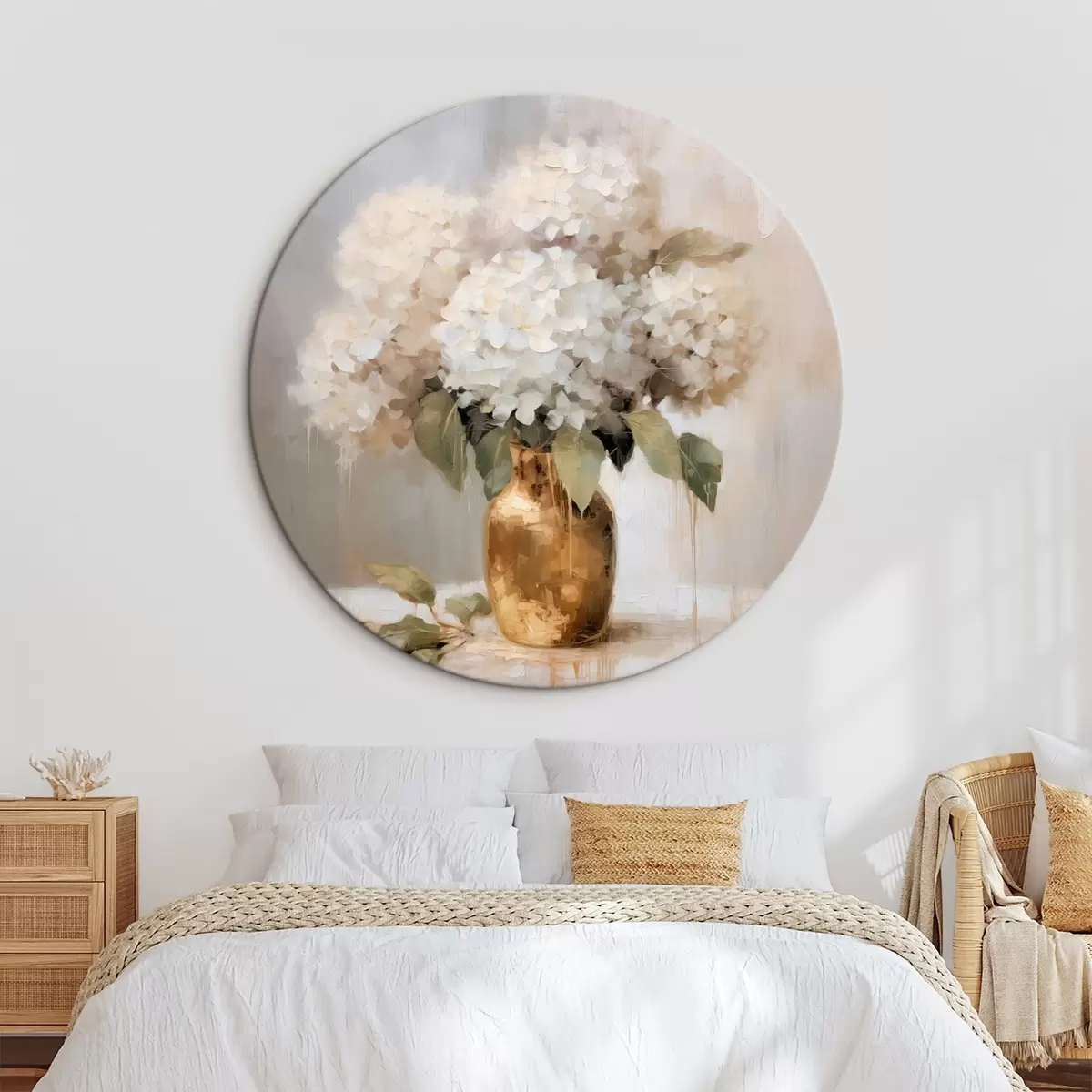 Runde Wandbilder Zarter Strauß Hortensien in einer Vase r46263