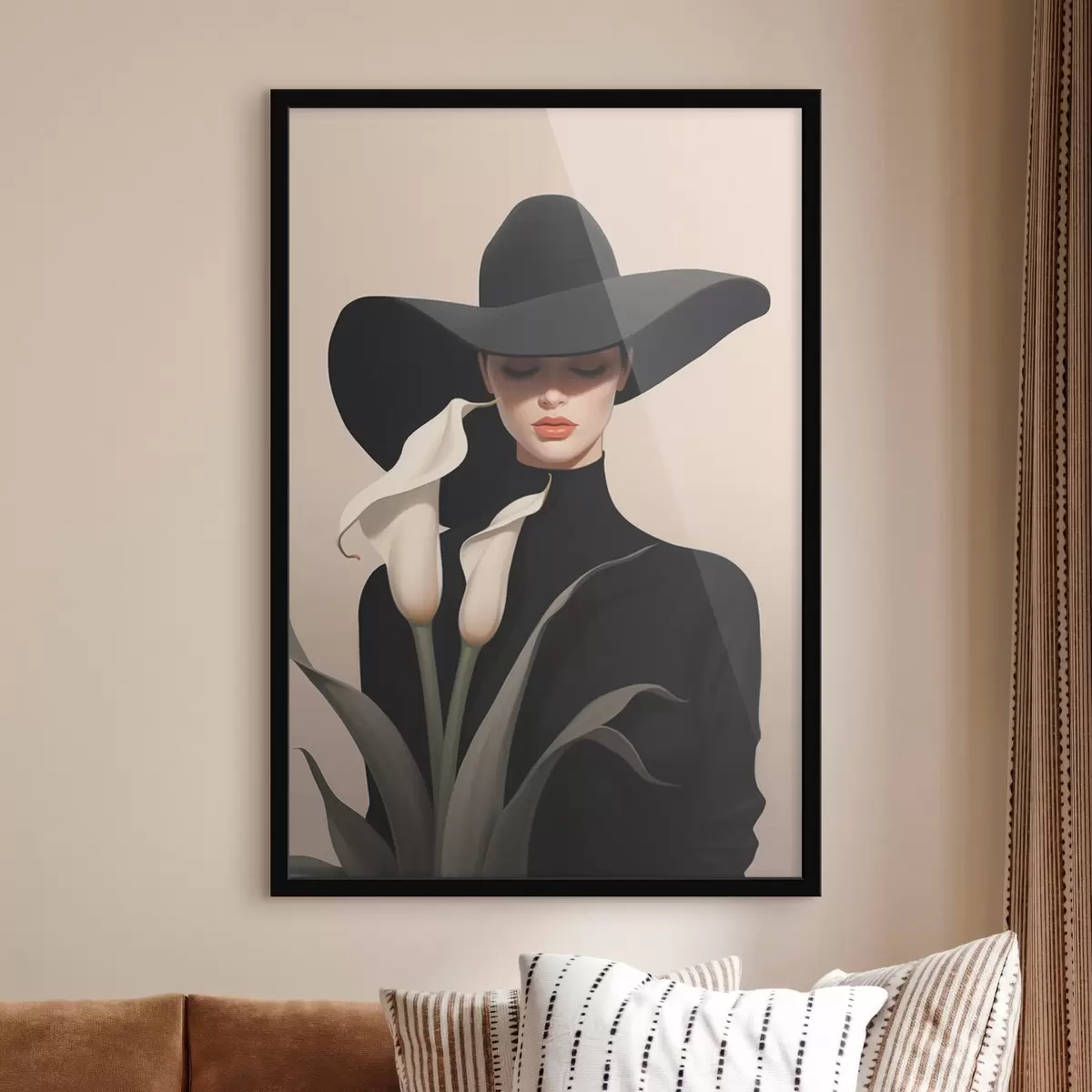 Poster Mädchen mit Hut und Calas f46420