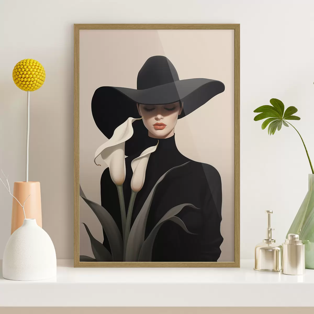 Poster Mädchen mit Hut und Calas f46420