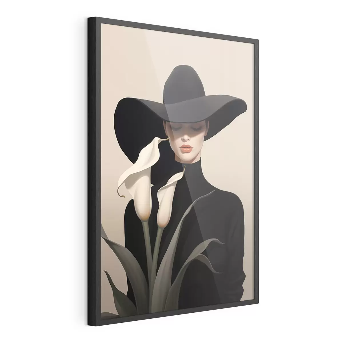 Poster Mädchen mit Hut und Calas f46420