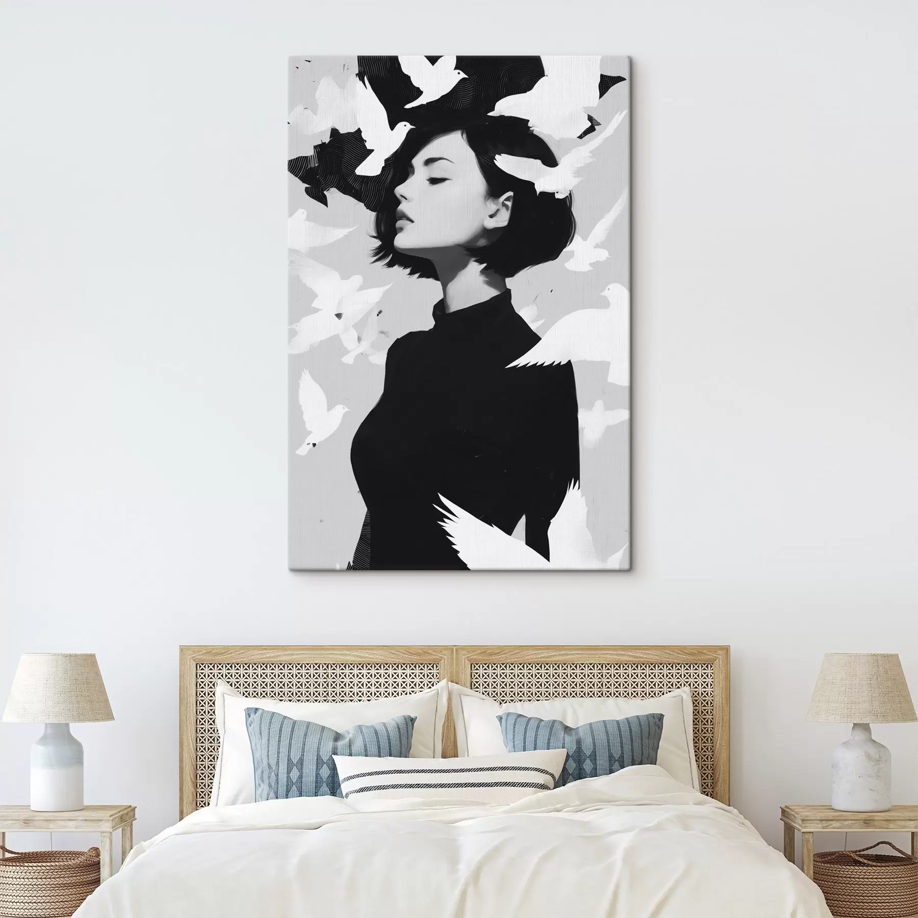 Fototapete Mädchen mit Vögeln s46369