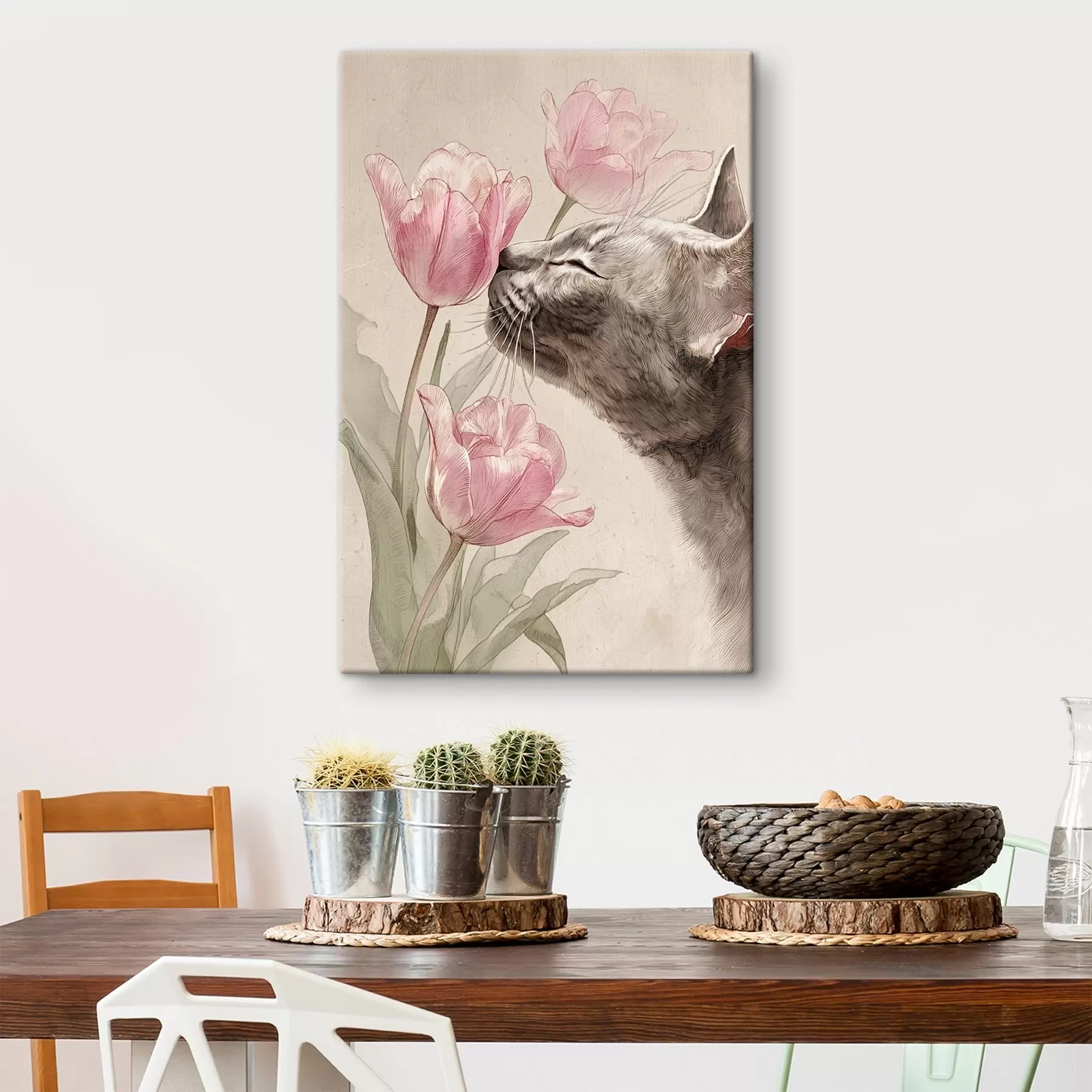 Fototapete Katze und Blumen s46427