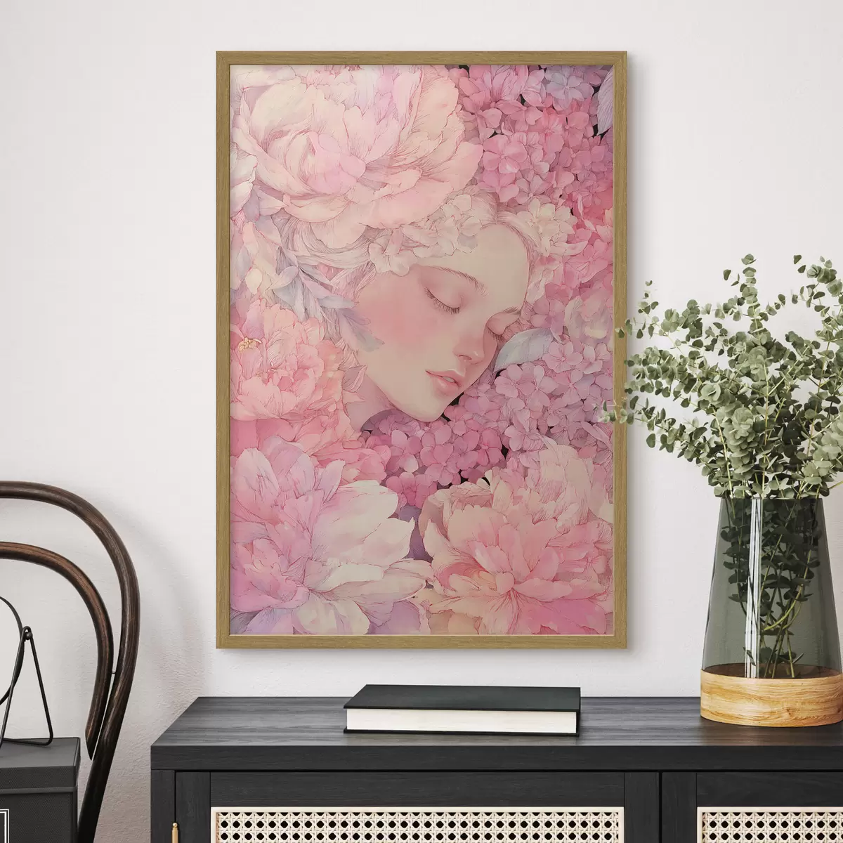 Poster Gesichter mit Pfingstrosen f46363