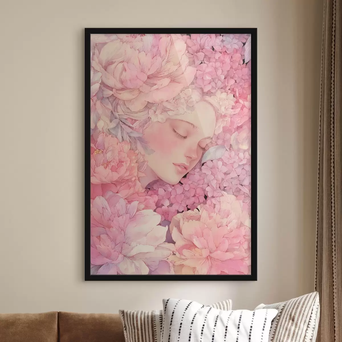 Poster Gesichter mit Pfingstrosen f46363