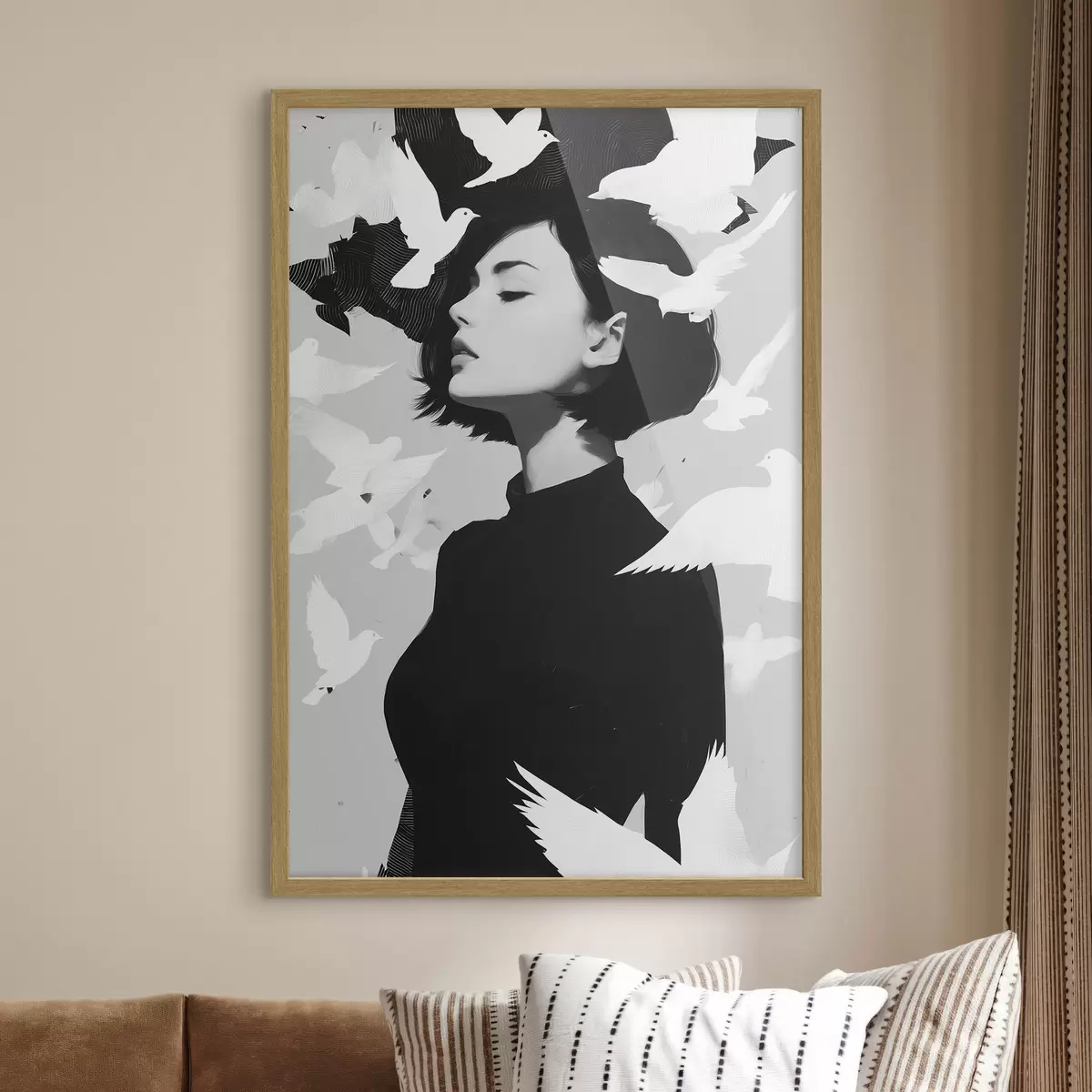 Poster Mädchen mit Vögeln f46369