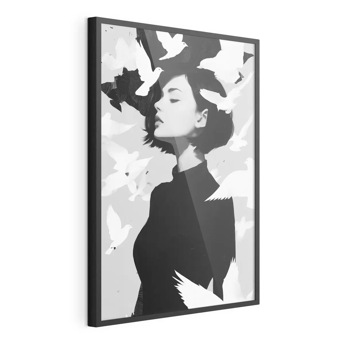 Poster Mädchen mit Vögeln f46369