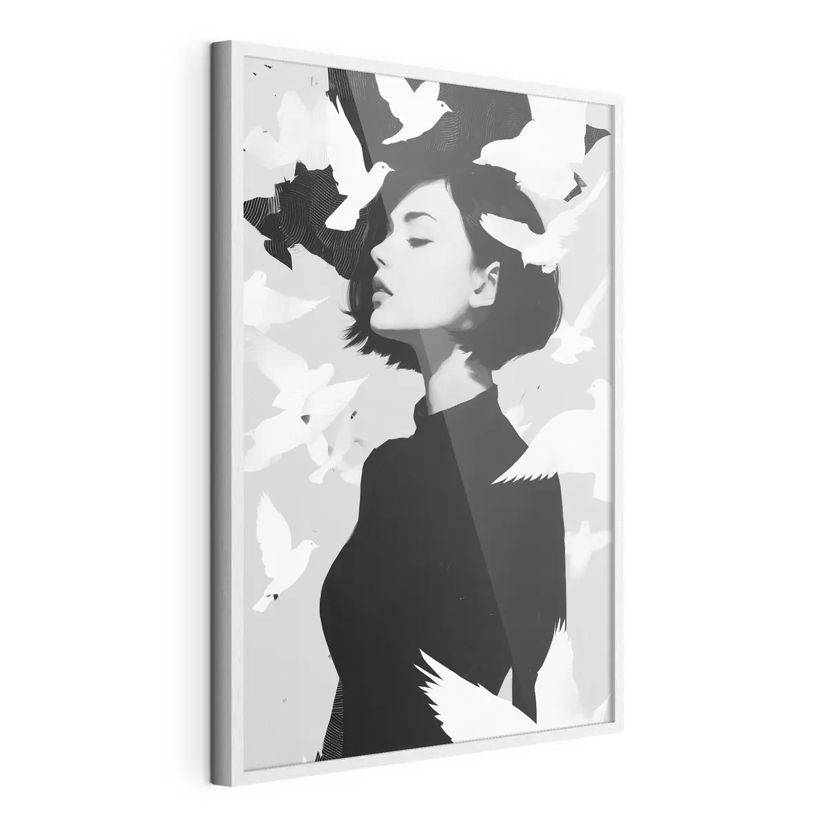 Poster Mädchen mit Vögeln f46369