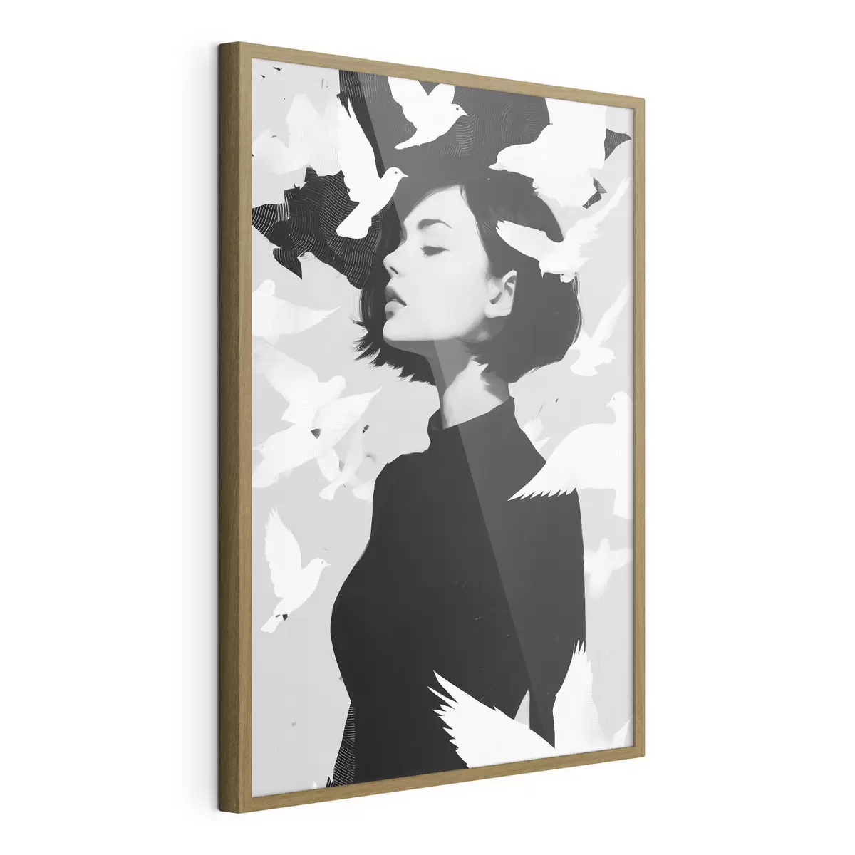 Poster Mädchen mit Vögeln f46369