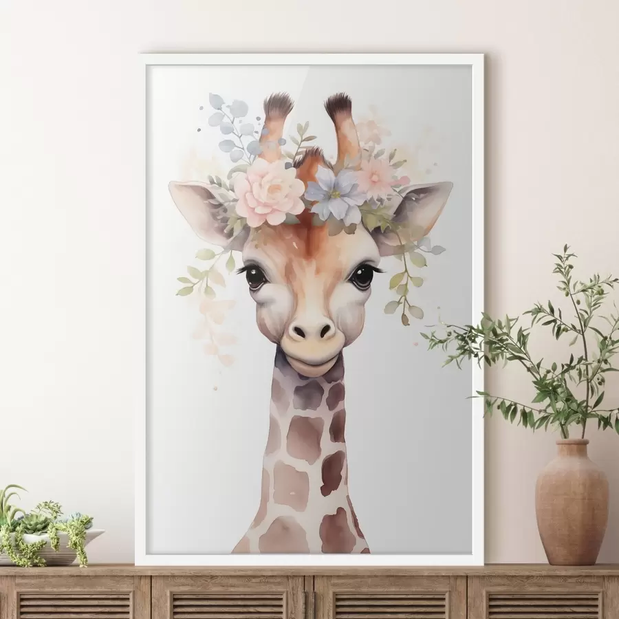 Fototapete Giraffe mit Blumen f46382