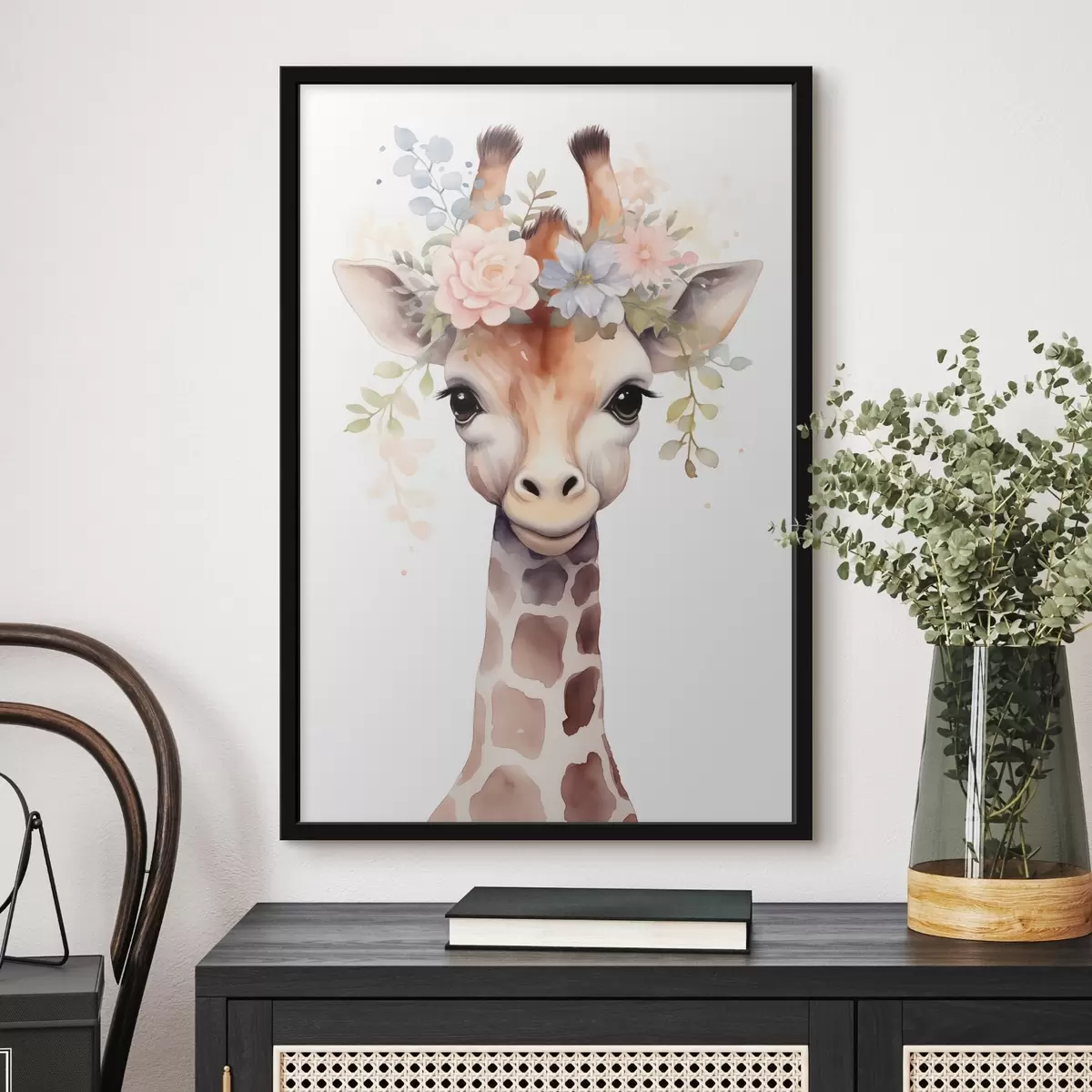 Poster Giraffe mit Blumen f46382