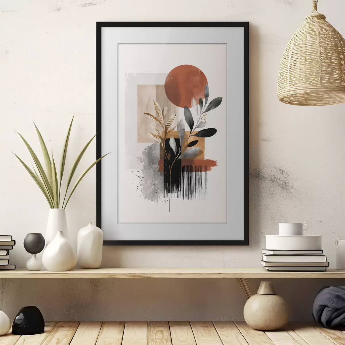 Poster Geometrie und Blätter Abstraktion f46388