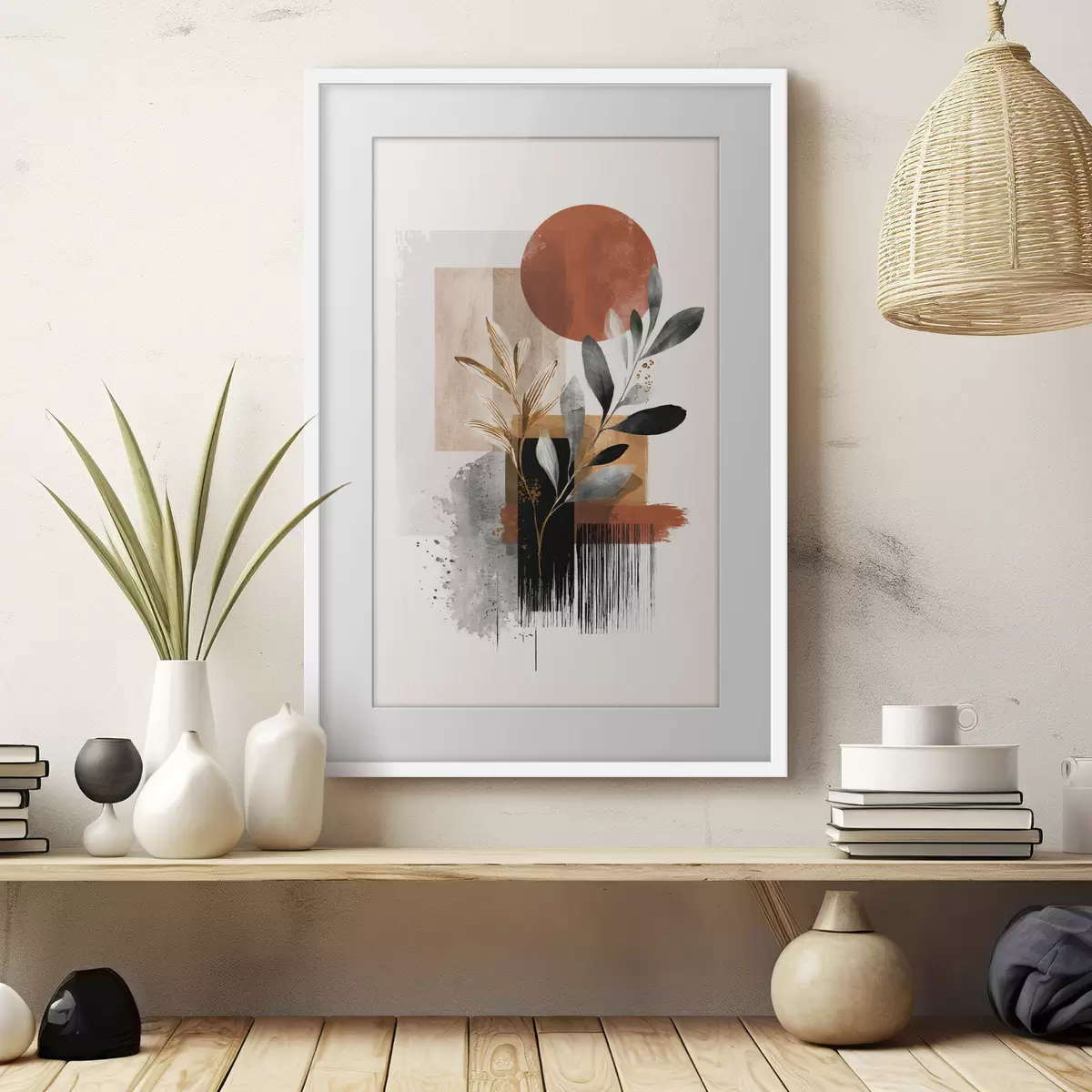 Poster Geometrie und Blätter Abstraktion f46388