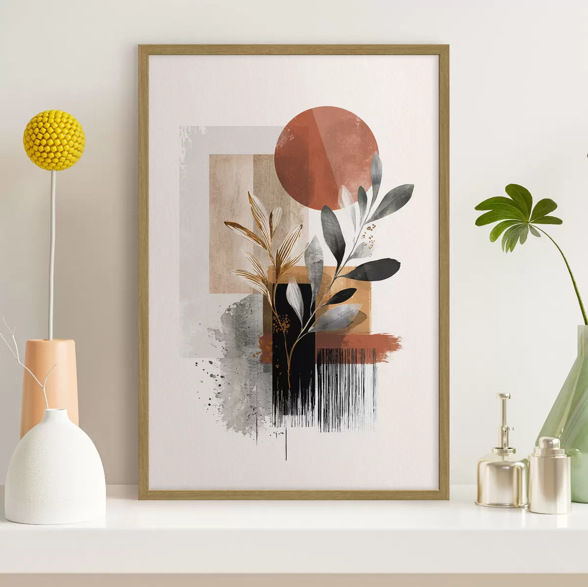 Poster Geometrie und Blätter Abstraktion f46388