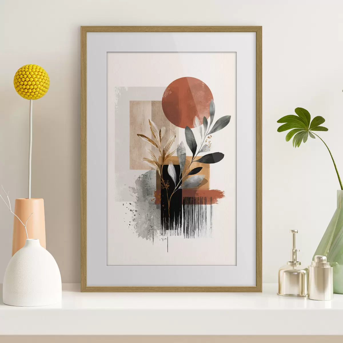 Poster Geometrie und Blätter Abstraktion f46388