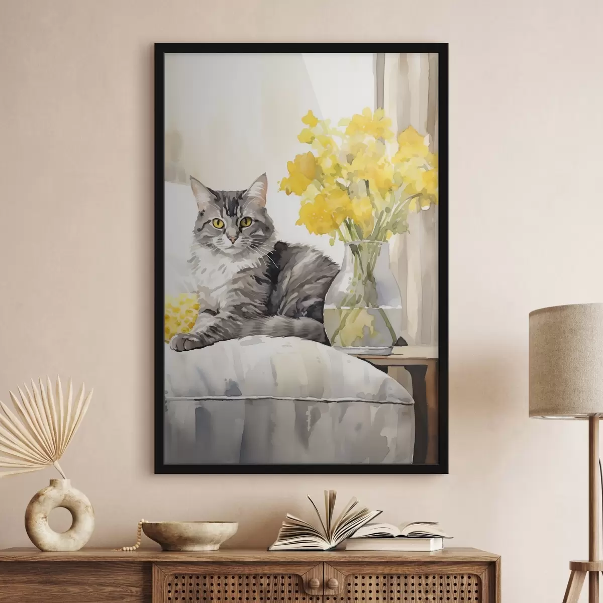 Poster Katze und Blumen f46426