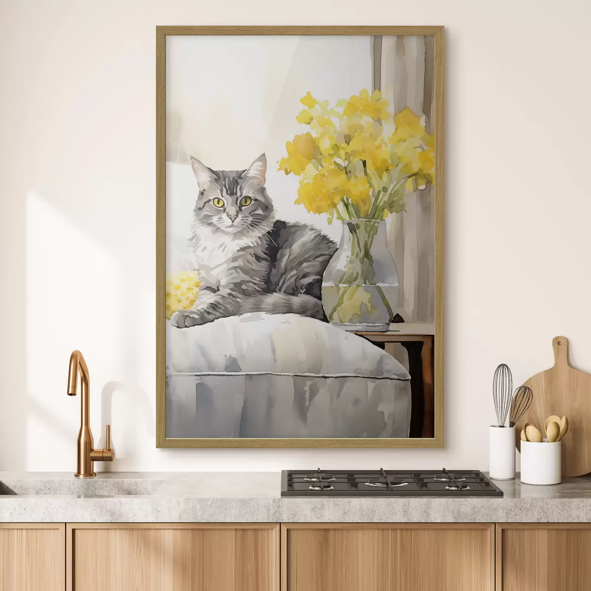 Poster Katze und Blumen f46426