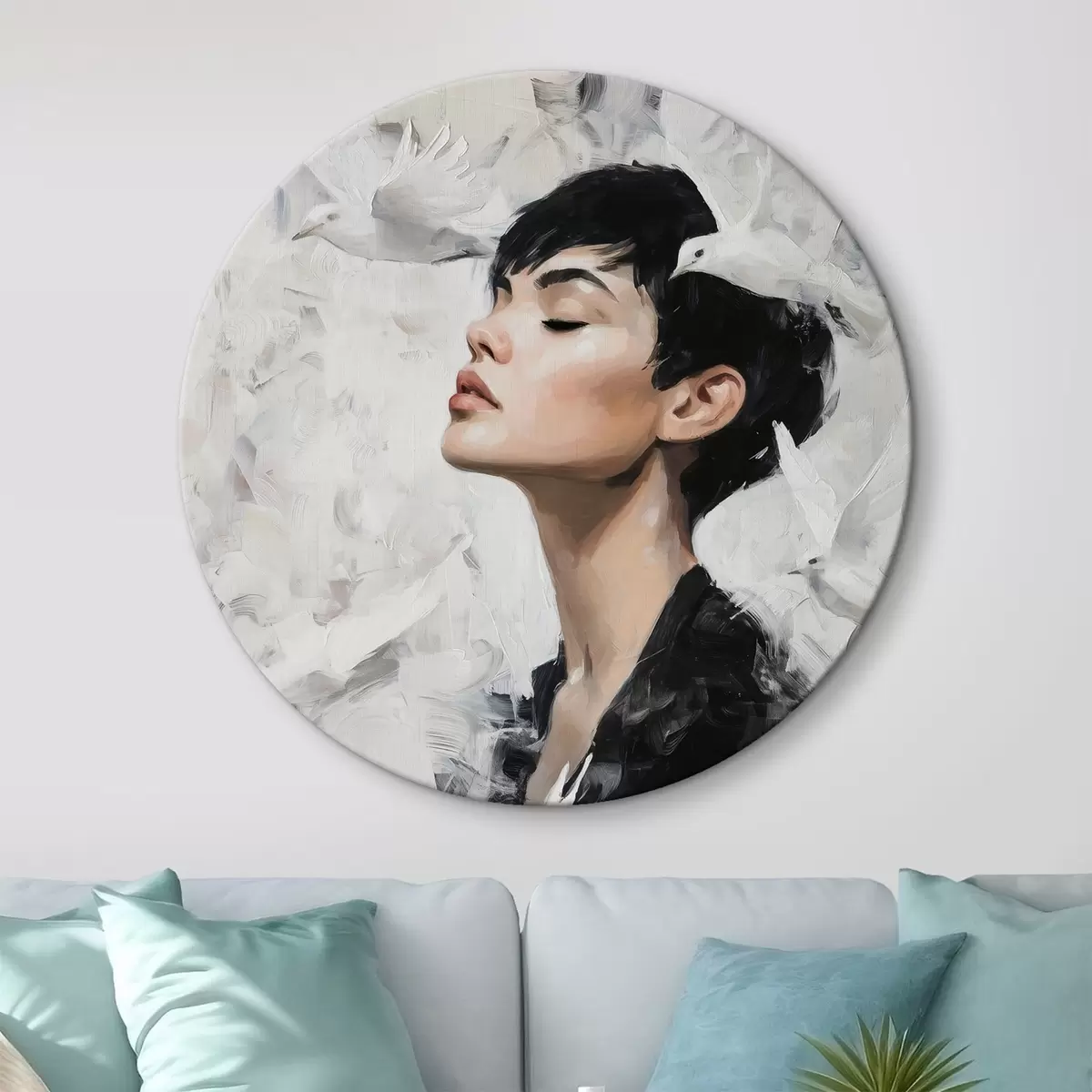 Runde Wandbilder Mädchen und Vögel r46365