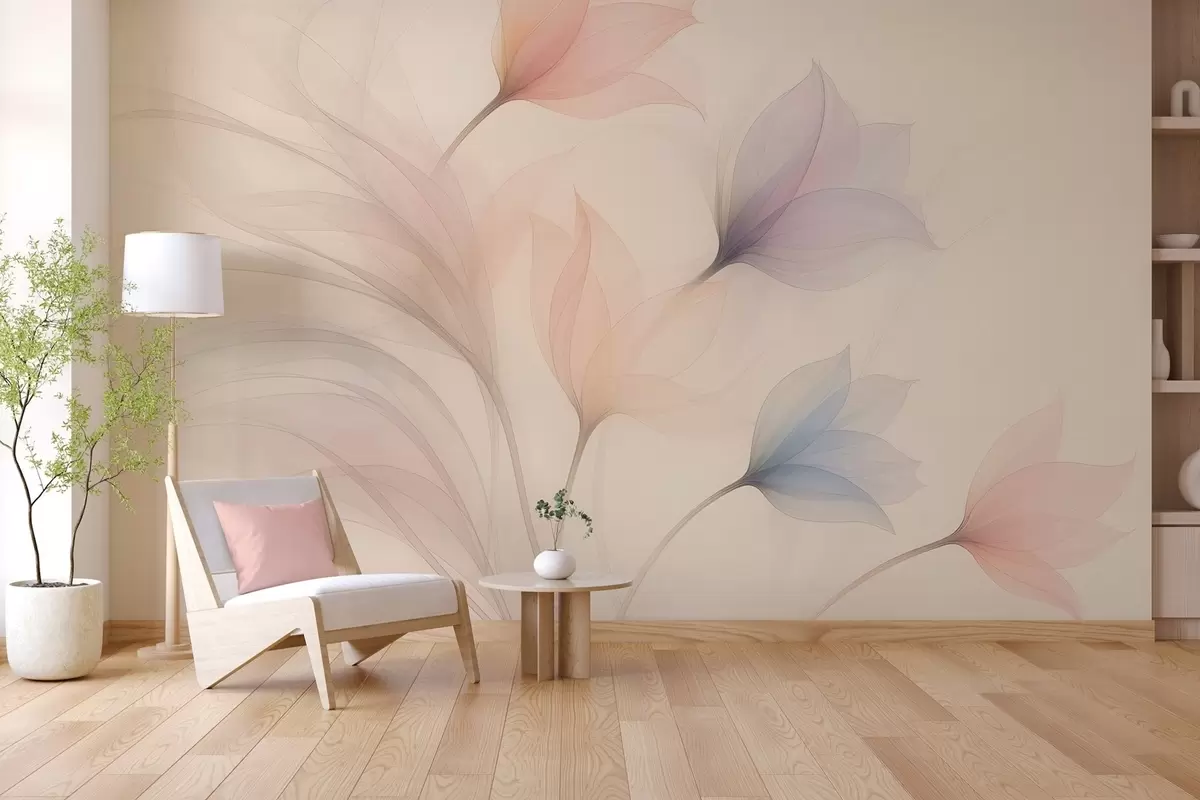 Fototapete zarte, halbtransparente Tulpen auf beigem Hintergrund w04754
