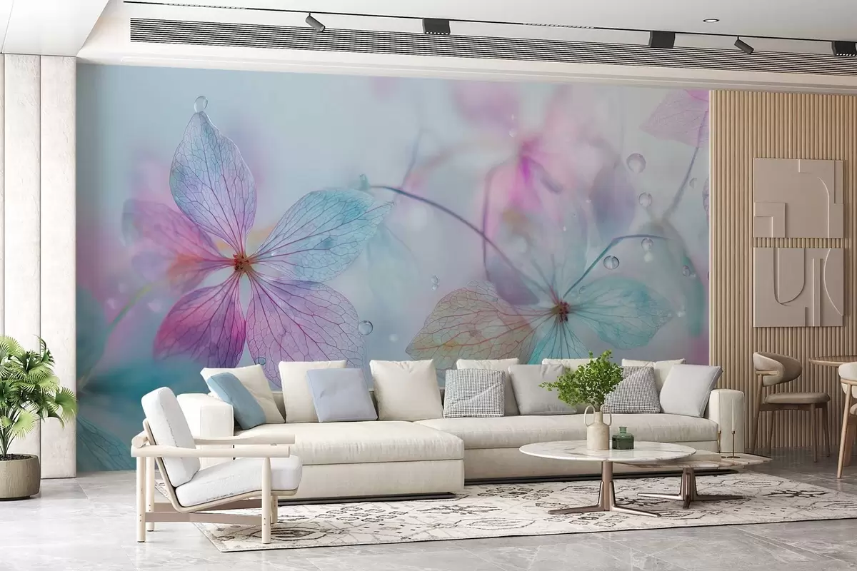 Fototapete zarte Blumen mit Adern unter Wasser w04809