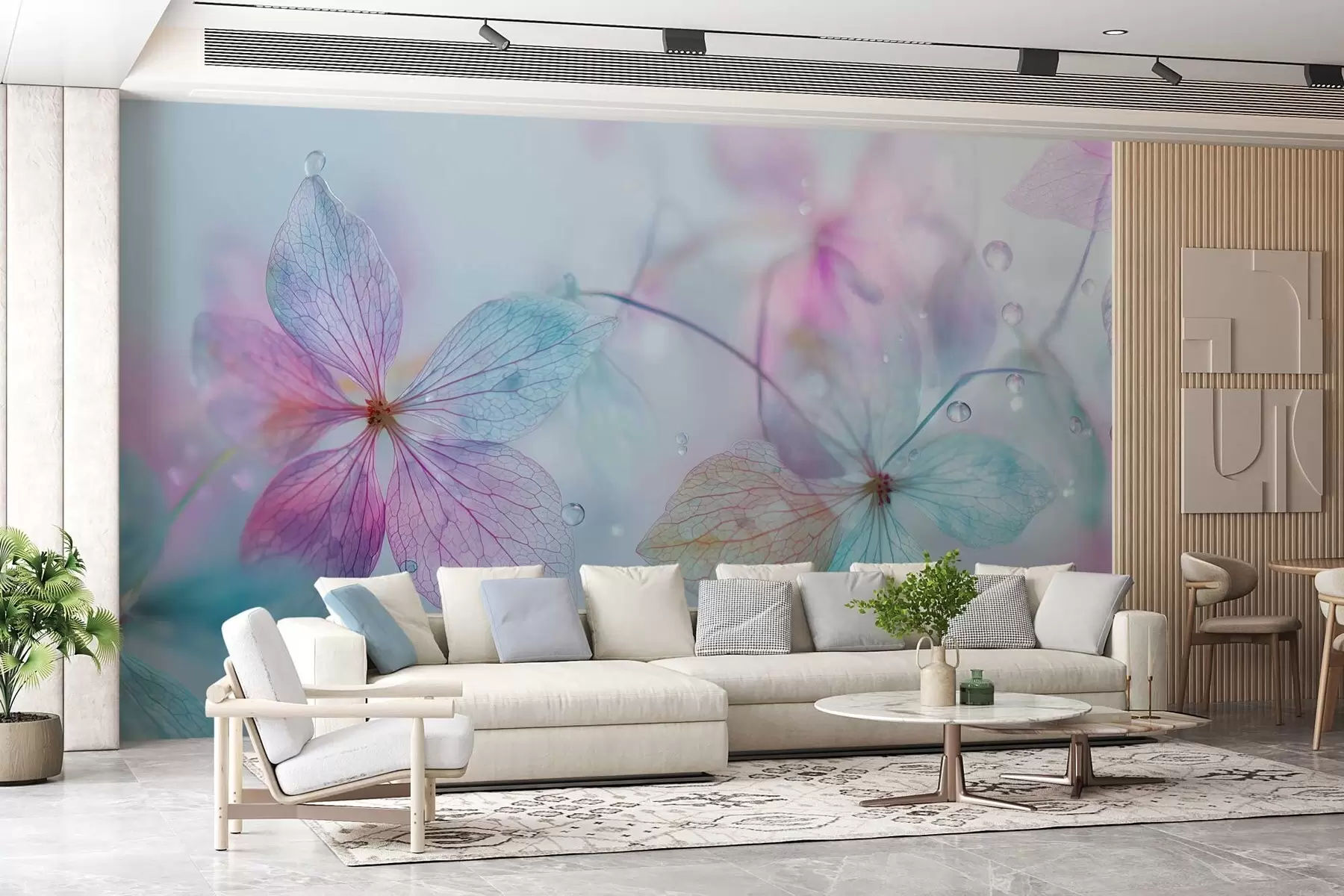 Fototapete zarte Blumen mit Adern unter Wasser w04809