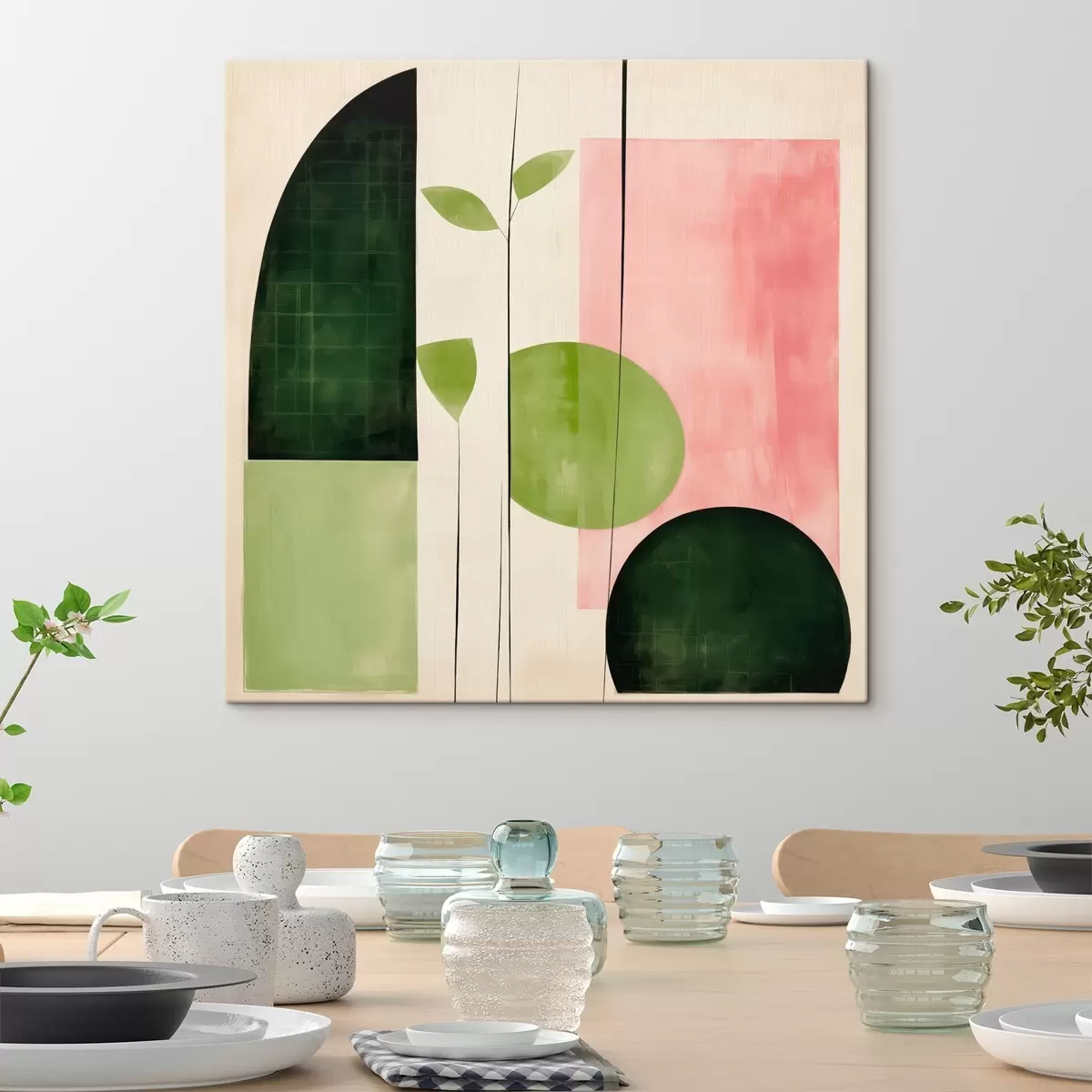 Fototapete Moderner minimalistischer Stil mit rosa und grünen Blöcken s46312