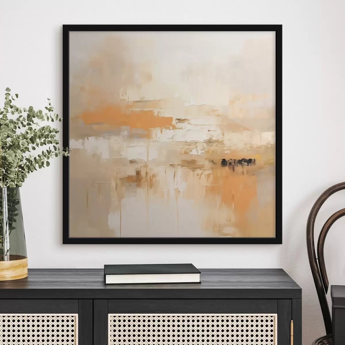 Poster Landschaftsabstraktion im Ölstil mit Orange- und Beigetönen f46314