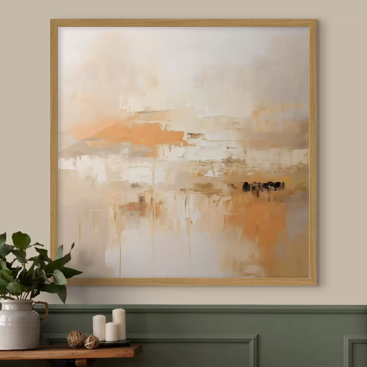 Poster Landschaftsabstraktion im Ölstil mit Orange- und Beigetönen f46314