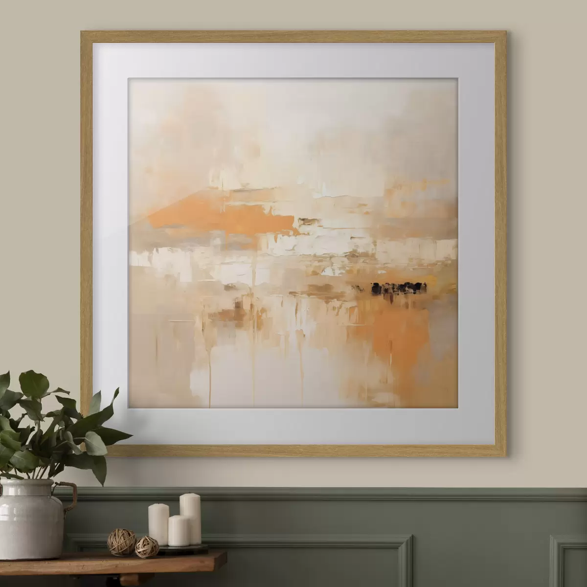 Poster Landschaftsabstraktion im Ölstil mit Orange- und Beigetönen f46314