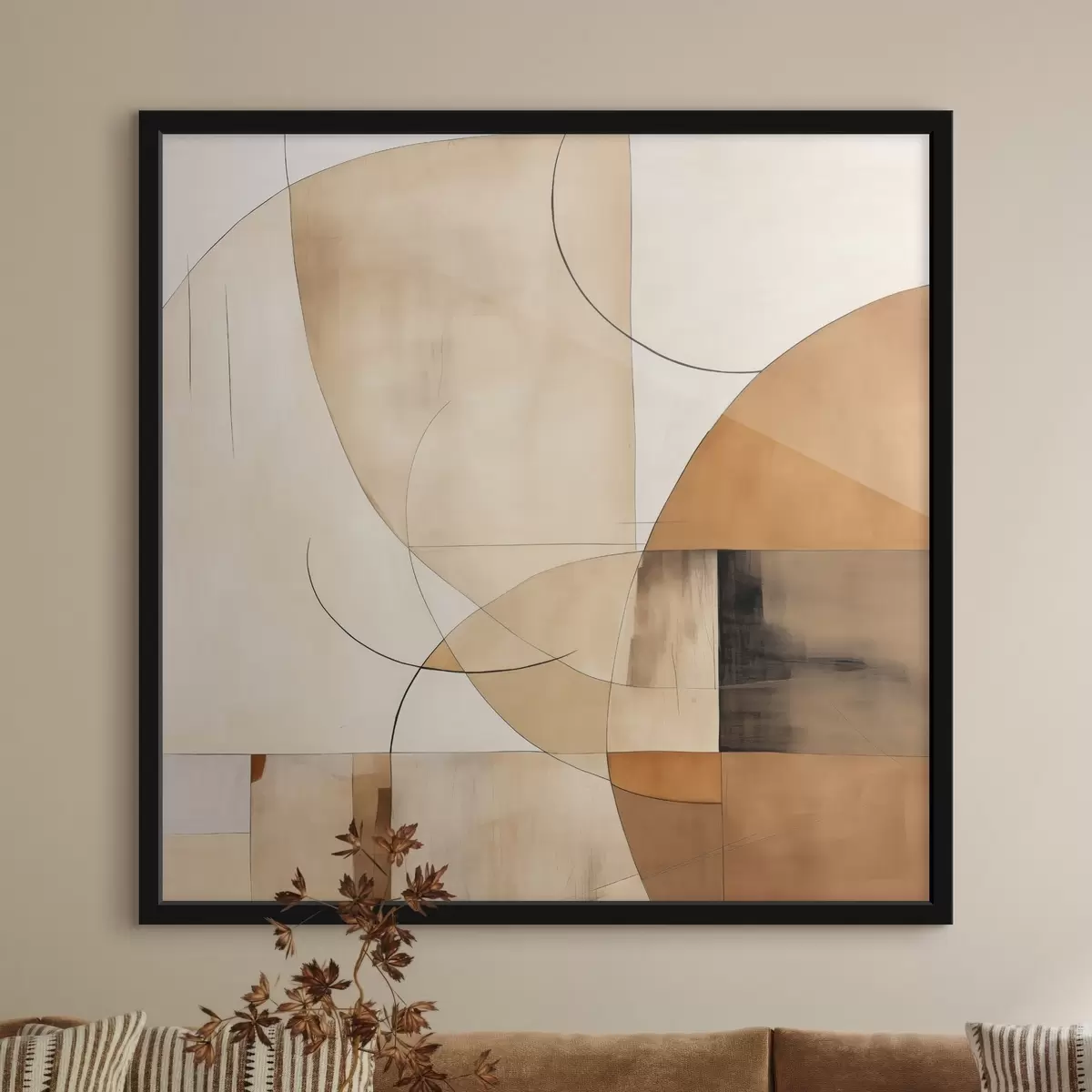 Poster Geometrische Abstraktion mit geschwungenen Linien und Beigetönen f46320