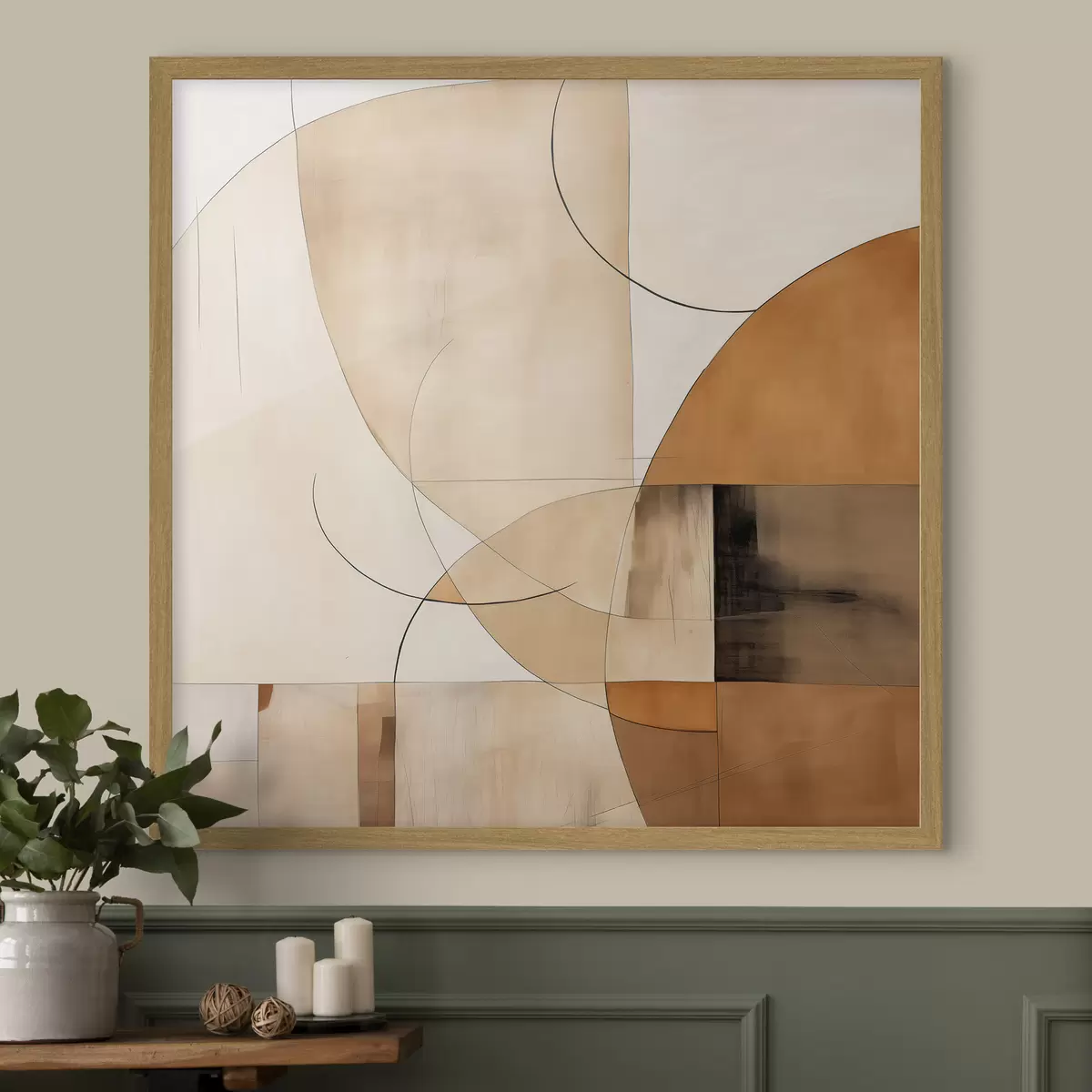 Poster Geometrische Abstraktion mit geschwungenen Linien und Beigetönen f46320