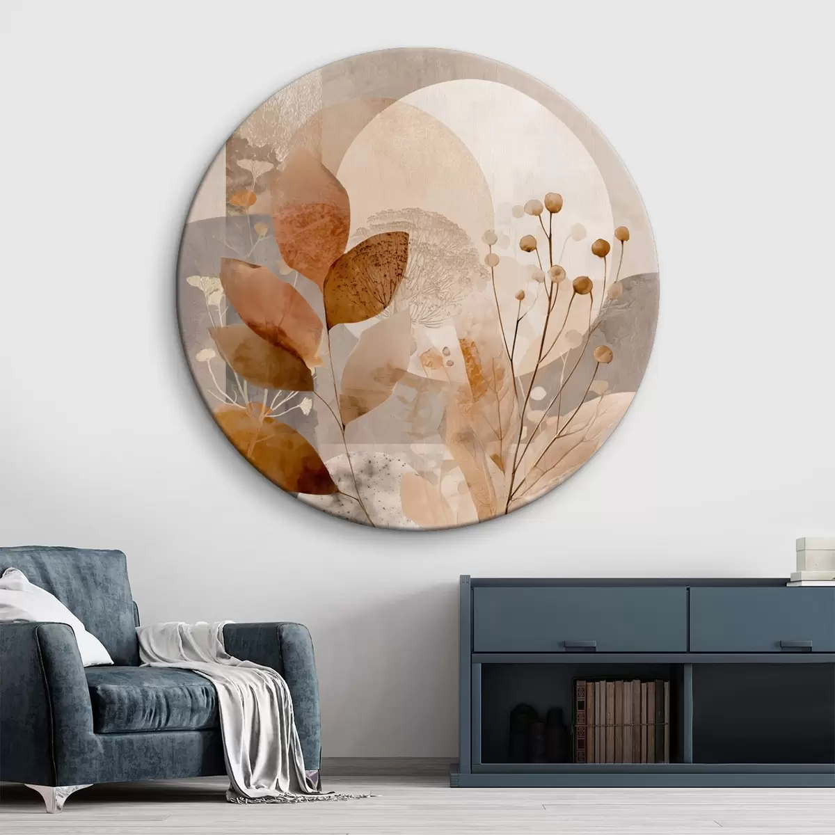 Runde Wandbilder Blumenmuster in Beige und Braun r46308