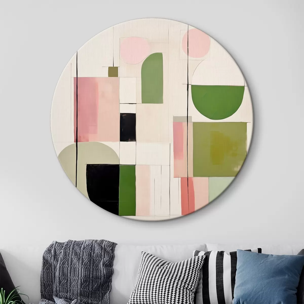 Runde Wandbilder Abstrakte Kunst mit bunten Blöcken und Linien r46313