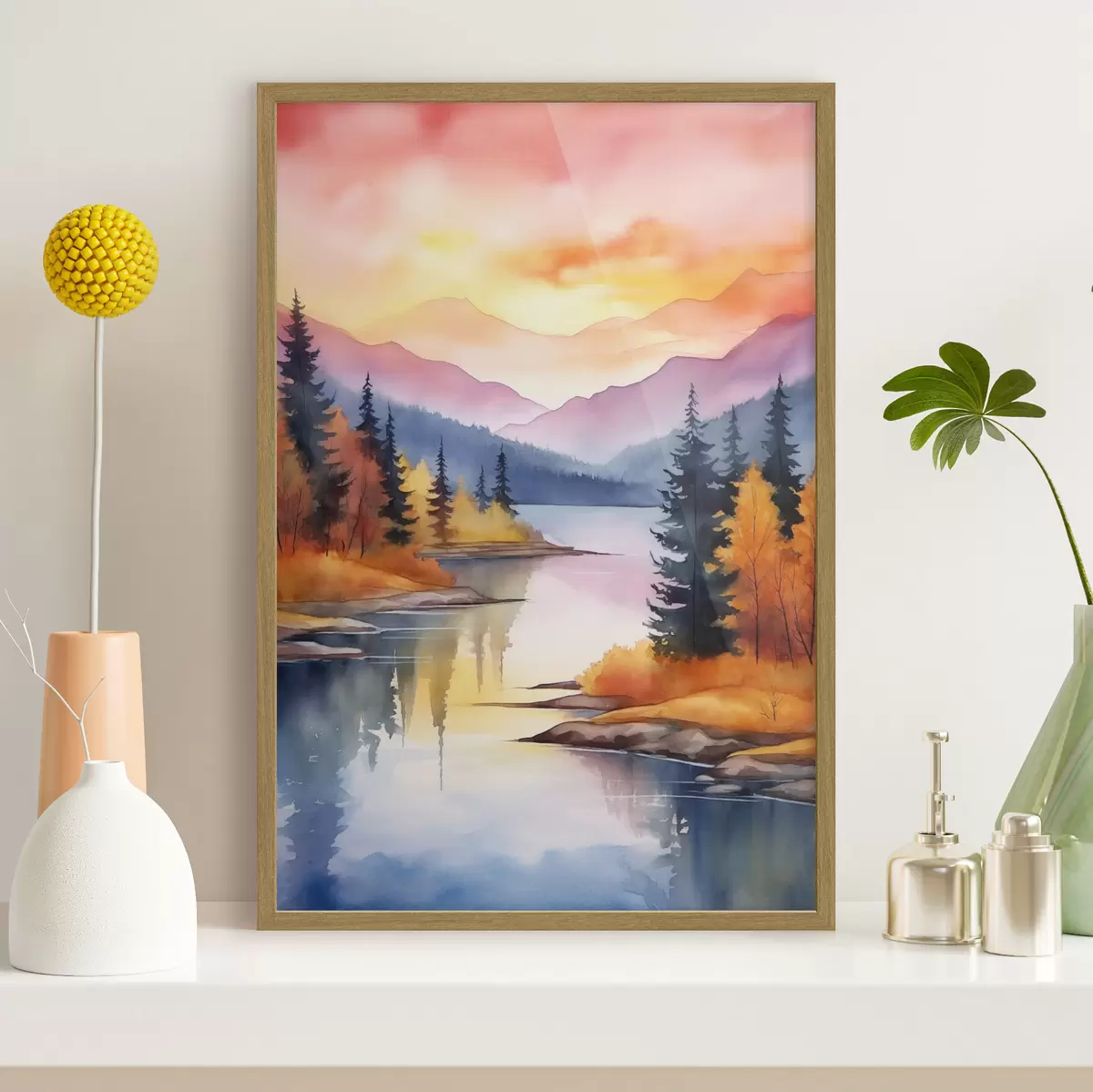 Poster Herbstlandschaft am See mit strahlendem Himmel f46155