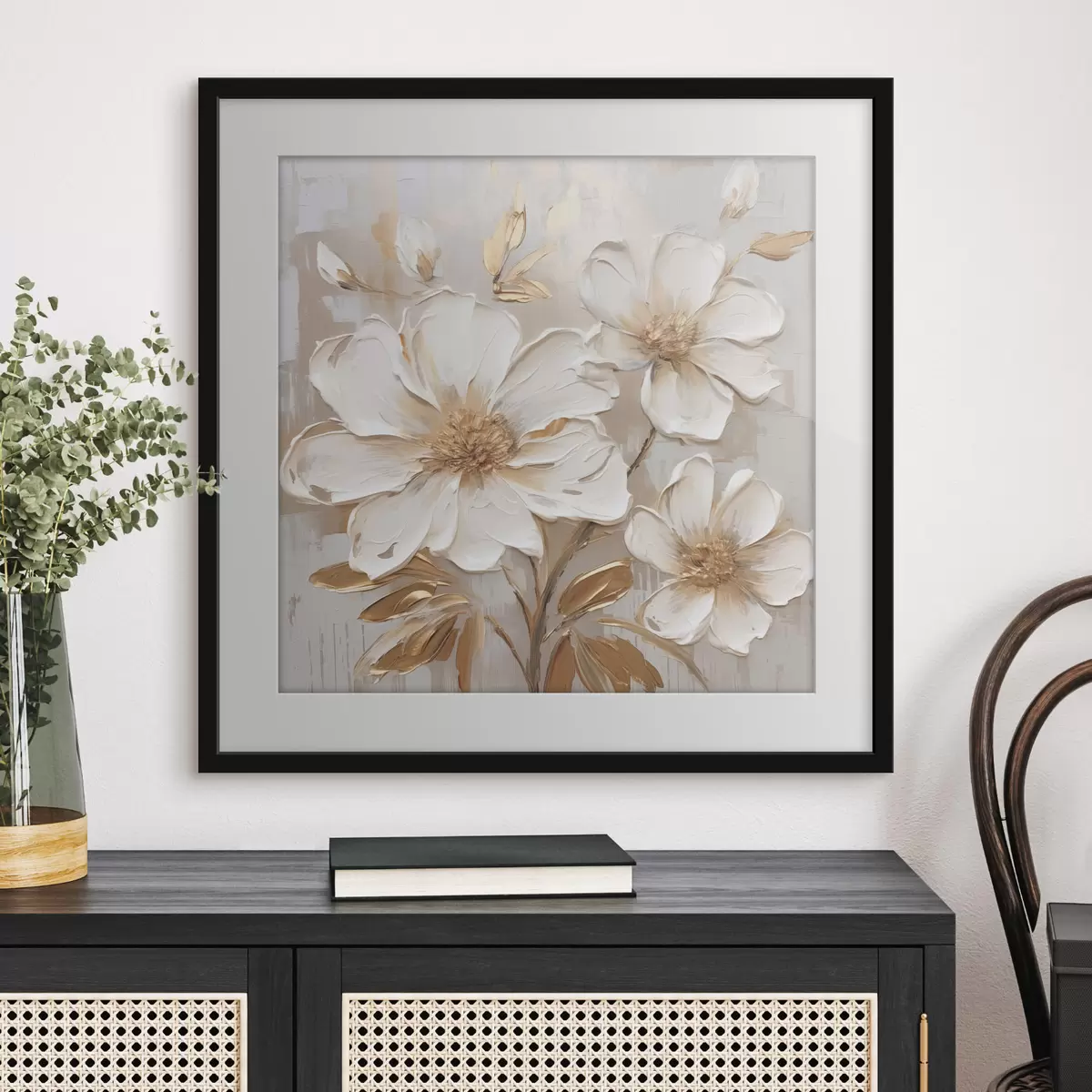 Poster Strukturierte Blumen auf hellem Hintergrund mit warmen Farbtönen f46166
