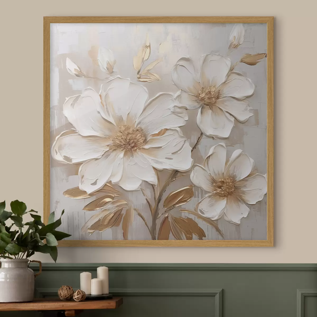 Poster Strukturierte Blumen auf hellem Hintergrund mit warmen Farbtönen f46166