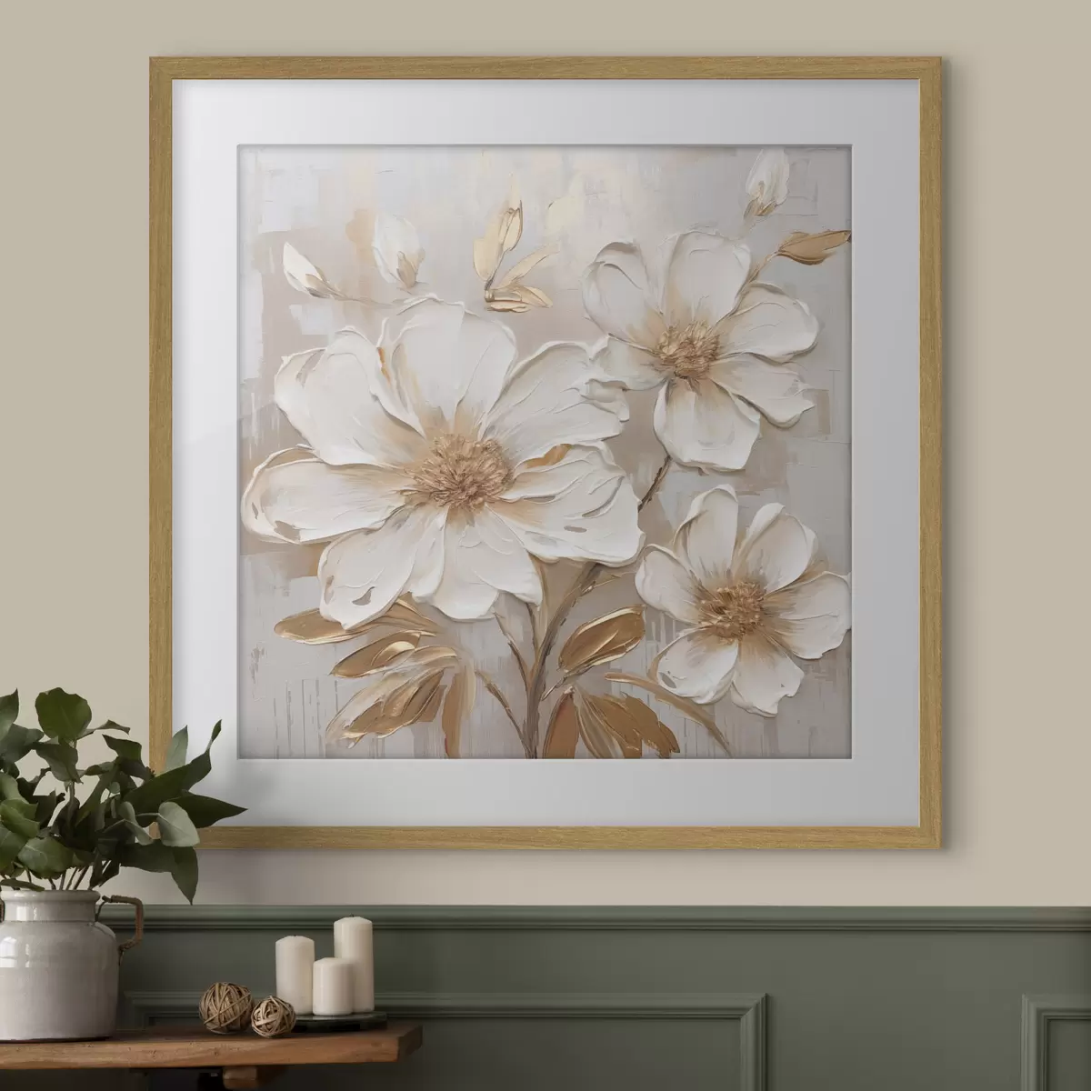 Poster Strukturierte Blumen auf hellem Hintergrund mit warmen Farbtönen f46166