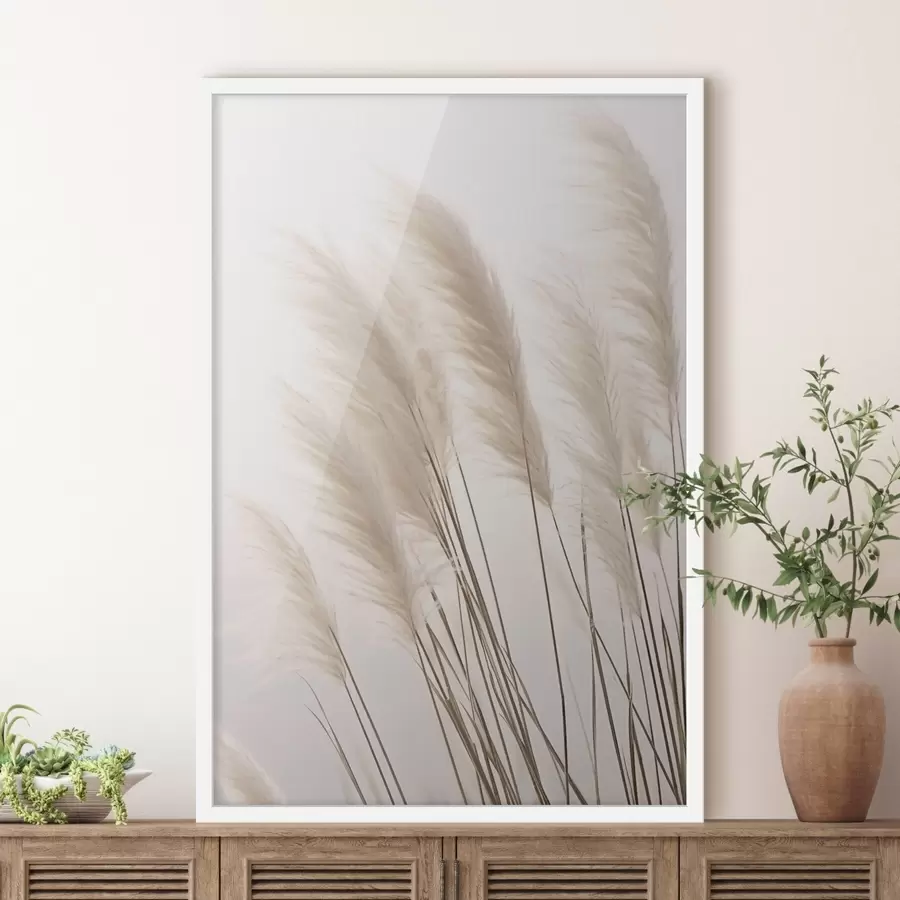 Fototapete Helle Gräser mit flauschigen Spitzen auf hellem Hintergrund f46179